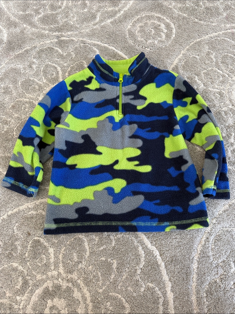 Place Boys' Neon Green Blue Gray Camo Fleece Half-Zip Hoodie